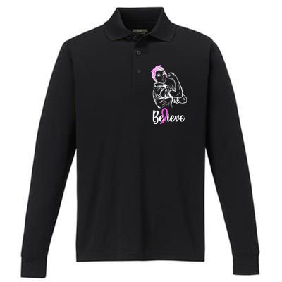 Fight Beast Cancer Awareness Believe  Performance Long Sleeve Polo