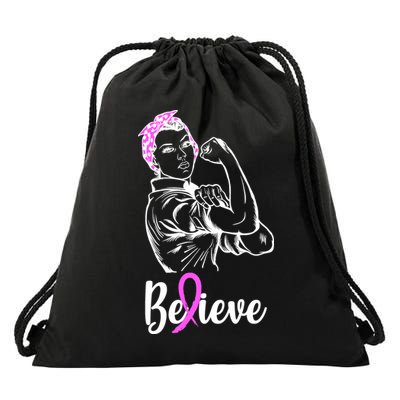Fight Beast Cancer Awareness Believe  Drawstring Bag