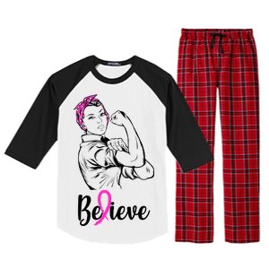 Fight Beast Cancer Awareness Believe  Raglan Sleeve Pajama Set