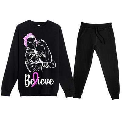 Fight Beast Cancer Awareness Believe  Premium Crewneck Sweatsuit Set