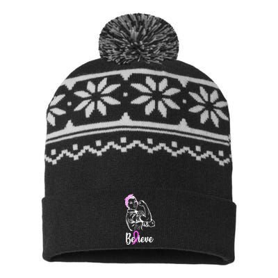 Fight Beast Cancer Awareness Believe  USA-Made Snowflake Beanie