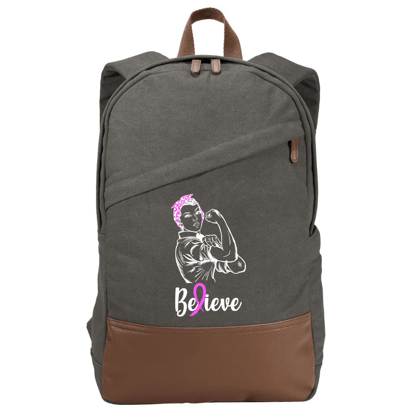 Fight Beast Cancer Awareness Believe  Cotton Canvas Backpack
