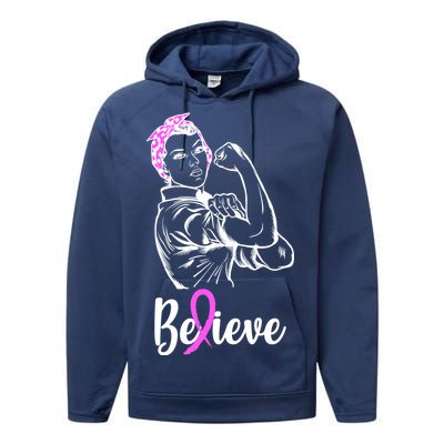 Fight Beast Cancer Awareness Believe  Performance Fleece Hoodie