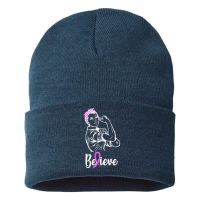 Fight Beast Cancer Awareness Believe  Sustainable Knit Beanie