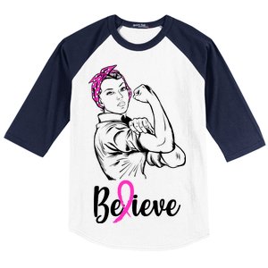 Fight Beast Cancer Awareness Believe  Baseball Sleeve Shirt