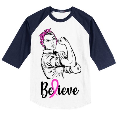 Fight Beast Cancer Awareness Believe  Baseball Sleeve Shirt