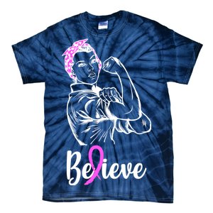 Fight Beast Cancer Awareness Believe  Tie-Dye T-Shirt