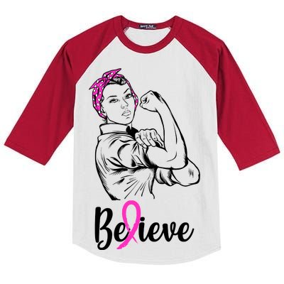 Fight Beast Cancer Awareness Believe  Kids Colorblock Raglan Jersey