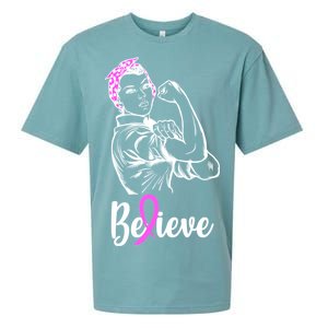 Fight Beast Cancer Awareness Believe  Sueded Cloud Jersey T-Shirt