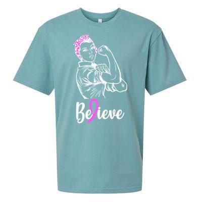 Fight Beast Cancer Awareness Believe  Sueded Cloud Jersey T-Shirt