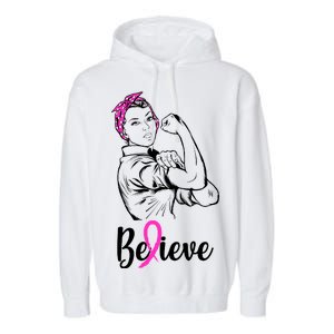 Fight Beast Cancer Awareness Believe  Garment-Dyed Fleece Hoodie