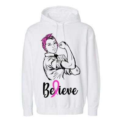 Fight Beast Cancer Awareness Believe  Garment-Dyed Fleece Hoodie