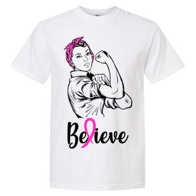 Fight Beast Cancer Awareness Believe  Garment-Dyed Heavyweight T-Shirt