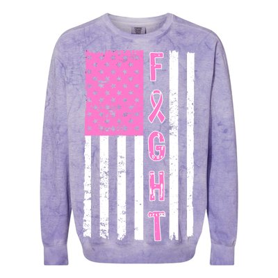 Fight Breast Cancer American Flag Colorblast Crewneck Sweatshirt