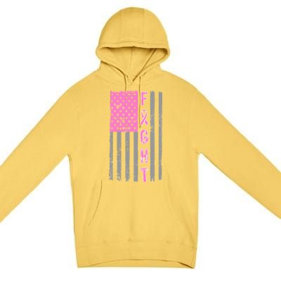 Fight Breast Cancer American Flag Premium Pullover Hoodie