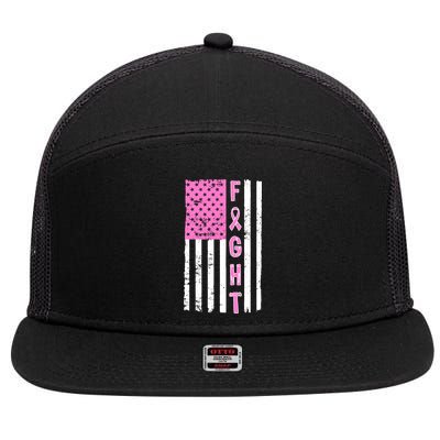 Fight Breast Cancer American Flag 7 Panel Mesh Trucker Snapback Hat