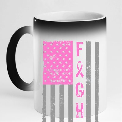 Fight Breast Cancer American Flag 11oz Black Color Changing Mug