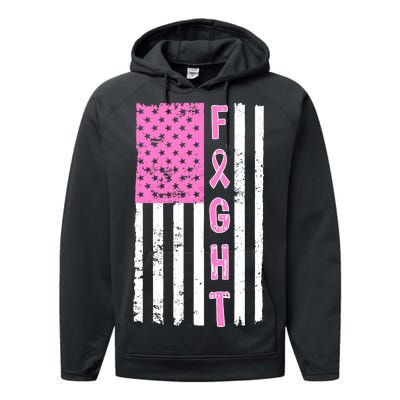 Fight Breast Cancer American Flag Performance Fleece Hoodie