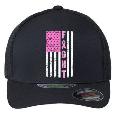 Fight Breast Cancer American Flag Flexfit Unipanel Trucker Cap