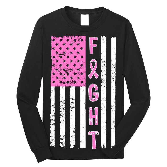 Fight Breast Cancer American Flag Long Sleeve Shirt