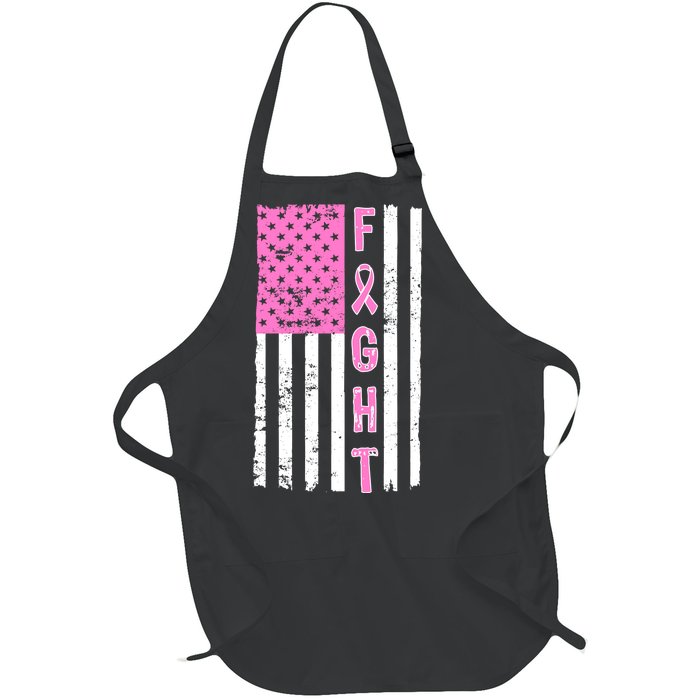 Fight Breast Cancer American Flag Full-Length Apron With Pockets