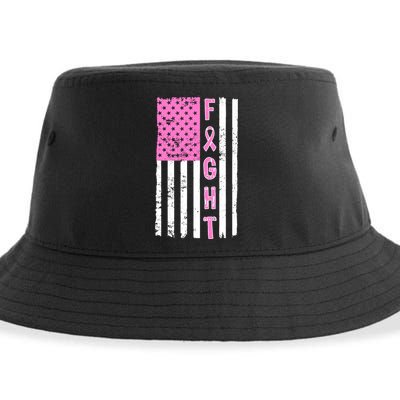 Fight Breast Cancer American Flag Sustainable Bucket Hat