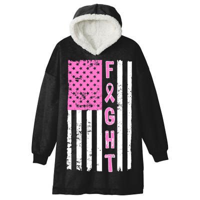 Fight Breast Cancer American Flag Hooded Wearable Blanket