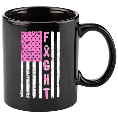 Fight Breast Cancer American Flag 11oz C Handle Ceramic Mug