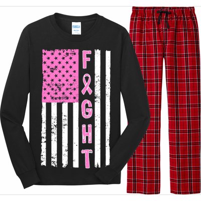 Fight Breast Cancer American Flag Long Sleeve Pajama Set