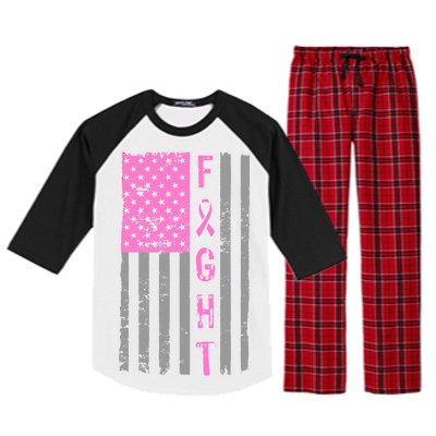 Fight Breast Cancer American Flag Raglan Sleeve Pajama Set