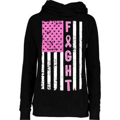 Fight Breast Cancer American Flag Womens Funnel Neck Pullover Hood