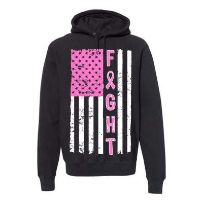 Fight Breast Cancer American Flag Premium Hoodie