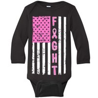 Fight Breast Cancer American Flag Baby Long Sleeve Bodysuit