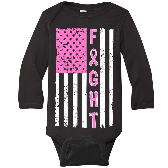 Fight Breast Cancer American Flag Baby Long Sleeve Bodysuit