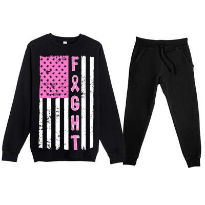 Fight Breast Cancer American Flag Premium Crewneck Sweatsuit Set