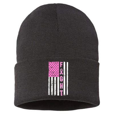 Fight Breast Cancer American Flag Sustainable Knit Beanie