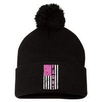 Fight Breast Cancer American Flag Pom Pom 12in Knit Beanie