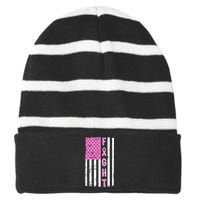 Fight Breast Cancer American Flag Striped Beanie with Solid Band