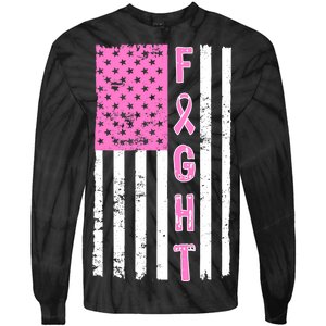 Fight Breast Cancer American Flag Tie-Dye Long Sleeve Shirt