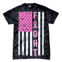 Fight Breast Cancer American Flag Tie-Dye T-Shirt