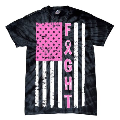 Fight Breast Cancer American Flag Tie-Dye T-Shirt