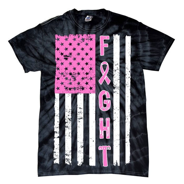 Fight Breast Cancer American Flag Tie-Dye T-Shirt