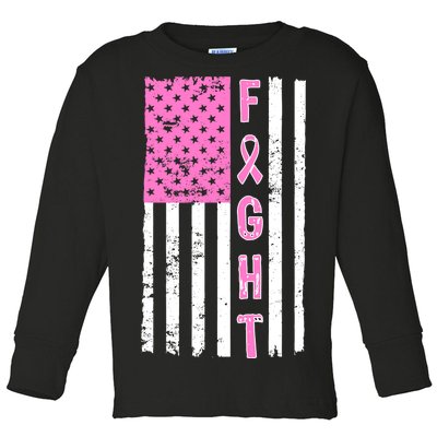 Fight Breast Cancer American Flag Toddler Long Sleeve Shirt