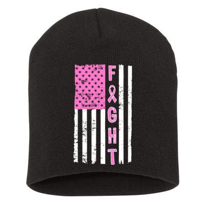 Fight Breast Cancer American Flag Short Acrylic Beanie