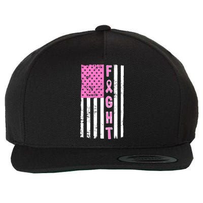 Fight Breast Cancer American Flag Wool Snapback Cap