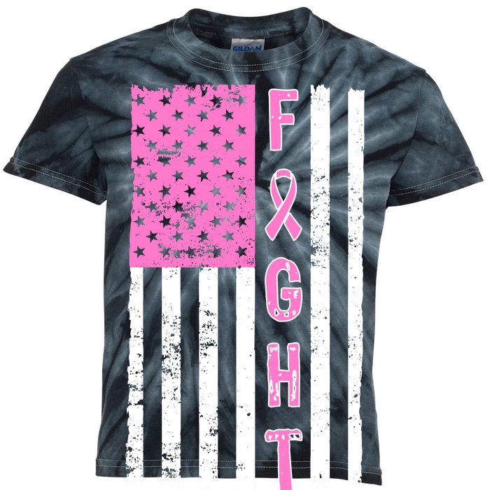 Fight Breast Cancer American Flag Kids Tie-Dye T-Shirt