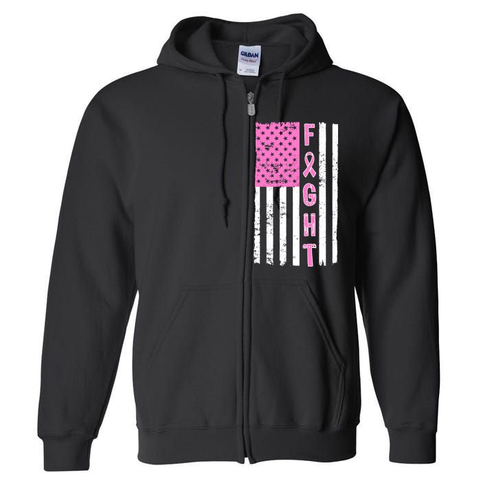 Fight Breast Cancer American Flag Full Zip Hoodie