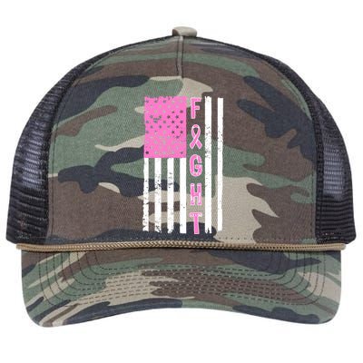 Fight Breast Cancer American Flag Retro Rope Trucker Hat Cap