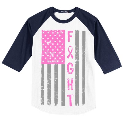 Fight Breast Cancer American Flag Baseball Sleeve Shirt