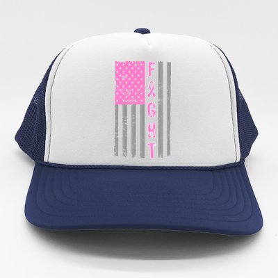 Fight Breast Cancer American Flag Trucker Hat